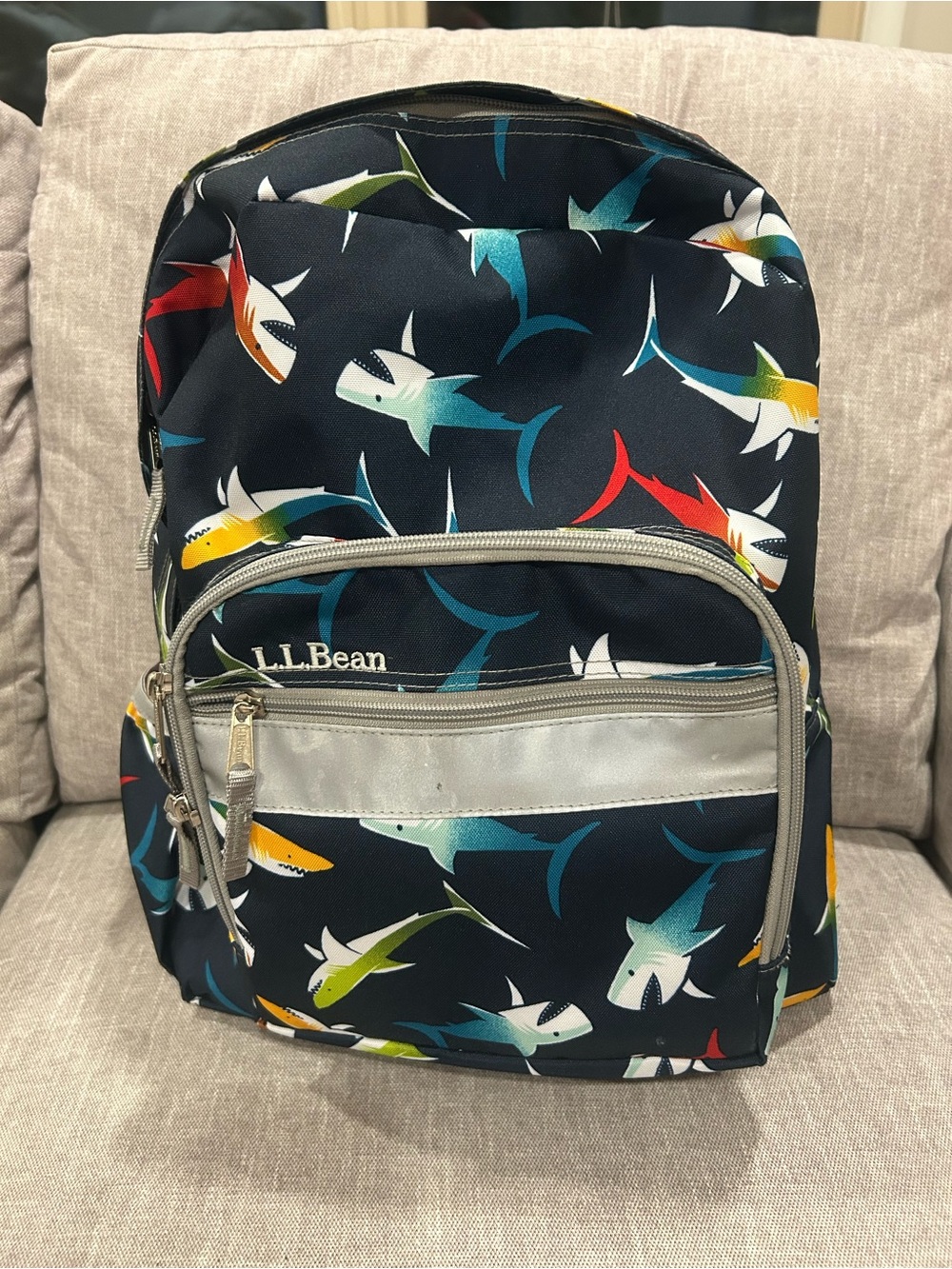 L.L. Bean Navy Shark Print Backpack - Multicolor Sharks